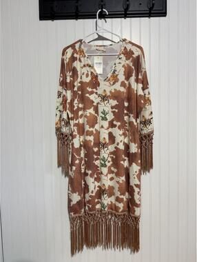 Southern Stitch Cow Print Western Fringe Tunic Dress XL NWT